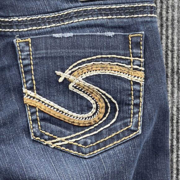 Silver Jeans Women 30x30 Tuesday Slim Bootcut Dark Wash Embroidered Indigo Denim - Picture 5 of 16